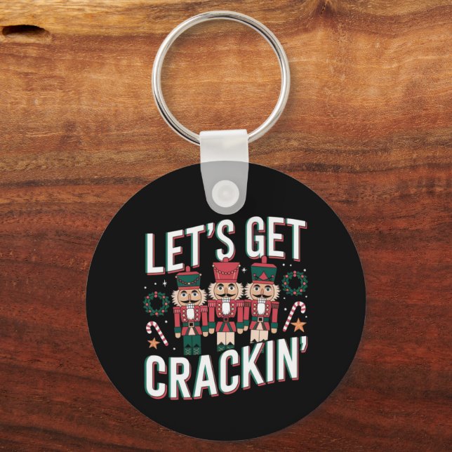 Let’s Get Crackin’ This Christmas Funny Retro Nut Key Ring (Front)