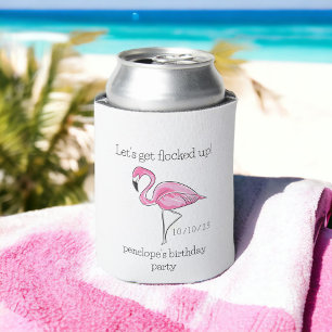 Let’s Get Flocked Up Pink Flamingo Personalised Can Cooler