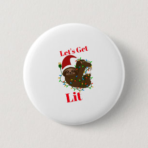 Let’s Get Lit Christmas Sloth 6 Cm Round Badge