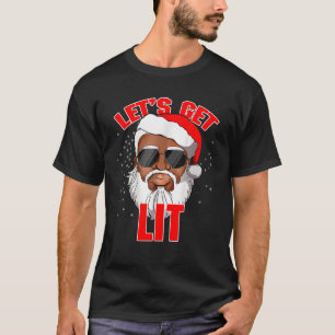 Let s Get Lit Drinking Santa Hat Christmas Lights T-Shirt