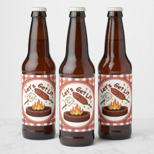 Let’s Get Lit Firepit – Cute Marshmallow & Hot Dog Beer Bottle Label