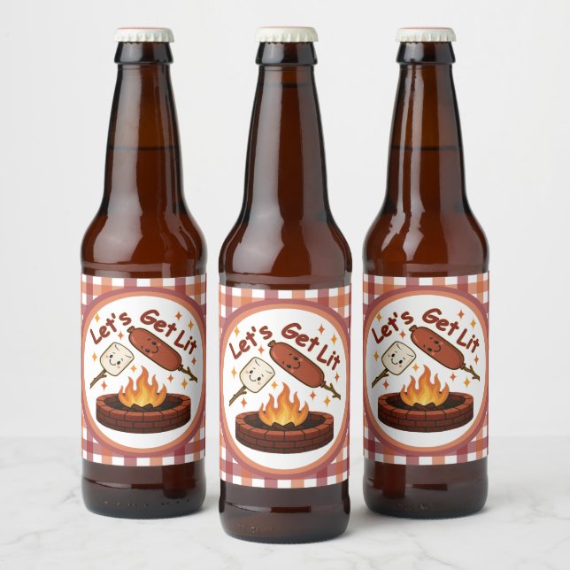 Let’s Get Lit Firepit – Cute Marshmallow & Hot Dog Beer Bottle Label (Bottles)