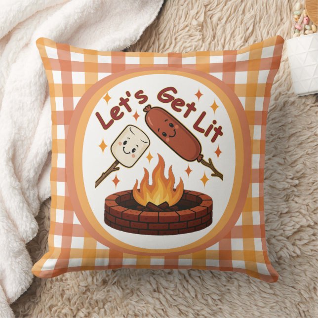 Let’s Get Lit Firepit – Cute Marshmallow & Hot Dog Cushion (Blanket)
