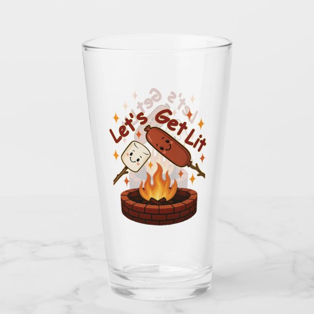 Let’s Get Lit Firepit – Cute Marshmallow & Hot Dog Glass (Front)