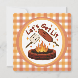 Let’s Get Lit Firepit – Cute Marshmallow & Hot Dog Invitation
