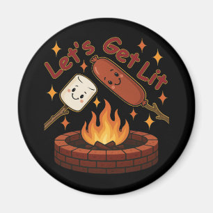 Let’s Get Lit Firepit – Cute Marshmallow & Hot Dog Magnet