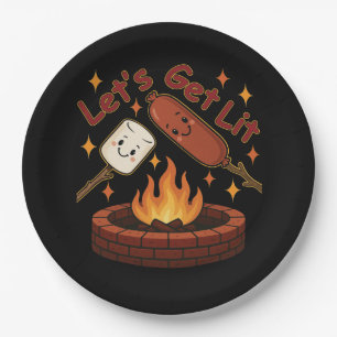 Let’s Get Lit Firepit – Cute Marshmallow & Hot Dog Paper Plate