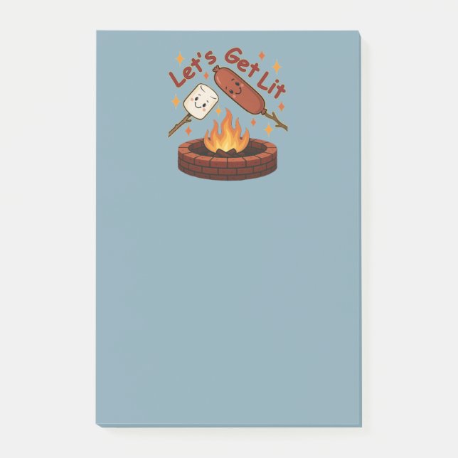 Let’s Get Lit Firepit – Cute Marshmallow & Hot Dog Post-it Notes (Front)