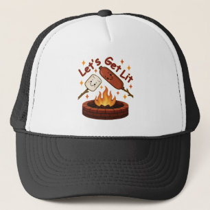 Let’s Get Lit Firepit – Cute Marshmallow & Hot Dog Trucker Hat