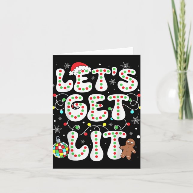 Let S Get Lit Funny Christmas Lights Xmas Pajamas  Card (Front)