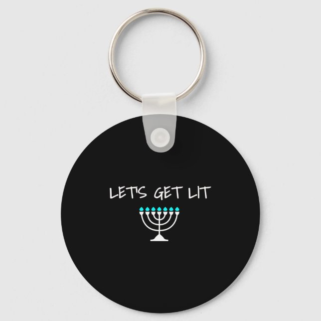 Let S Get Lit Jewish Hanukkah Menorah Chanukkah  Key Ring (Front)