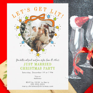 Let’s Get Lit! Just Married Photo Christmas Party Invitation