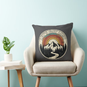 Let’s Get Lost Retro Mountain Adventure Outdoor Cushion