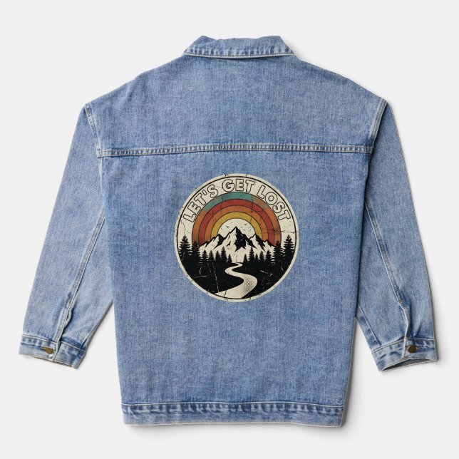 Let’s Get Lost Retro Mountain Adventure Outdoor Denim Jacket (Back)