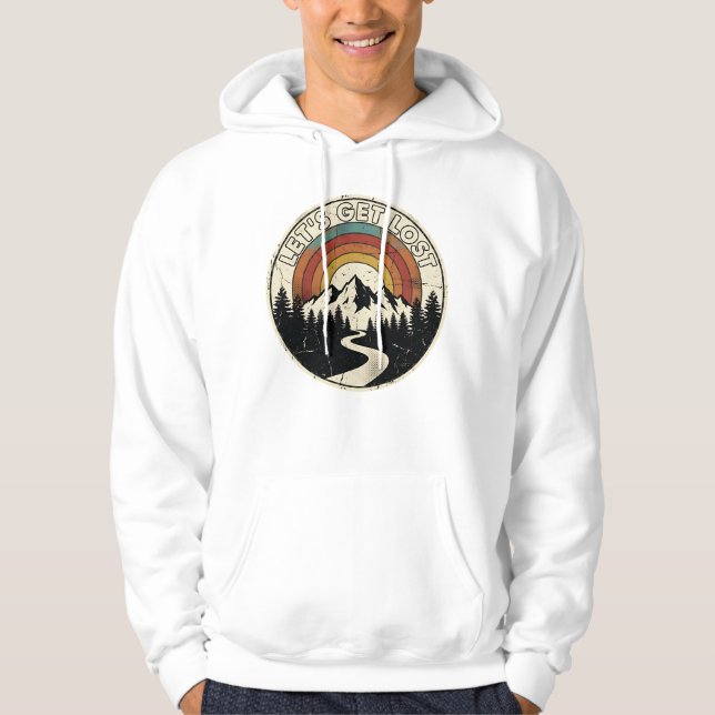 Let’s Get Lost Retro Mountain Adventure Outdoor Hoodie (Front)