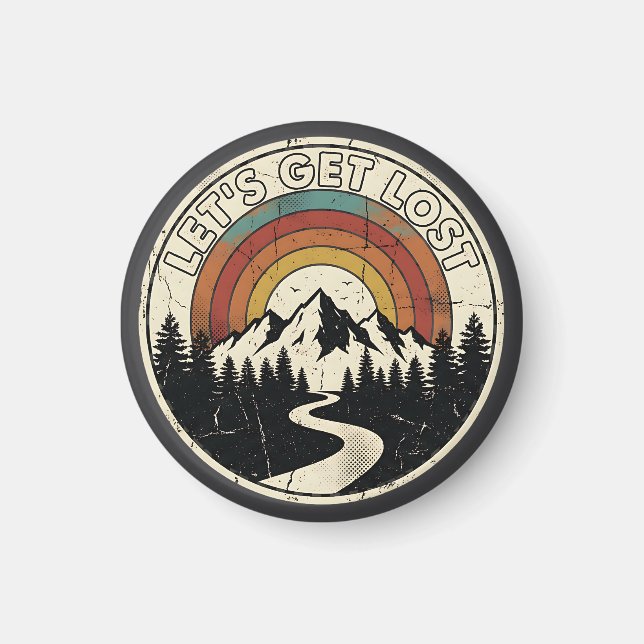 Let’s Get Lost Retro Mountain Adventure Outdoor Magnet (Front)