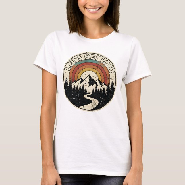 Let’s Get Lost Retro Mountain Adventure Outdoor T-Shirt (Front)