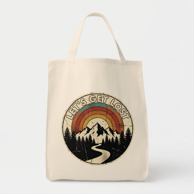 Let’s Get Lost Retro Mountain Adventure Outdoor Tote Bag (Front)