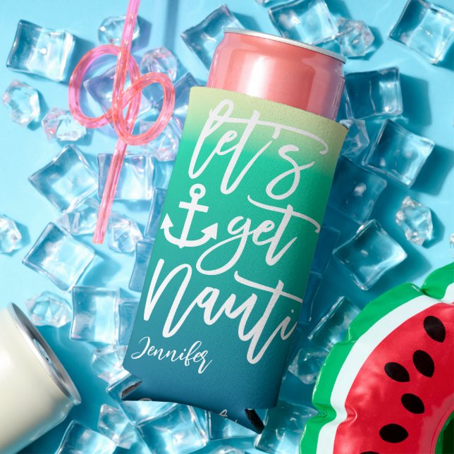 Let’s Get Nauti Blue Beach Bachelorette Seltzer Can Cooler (In Situ Summer)