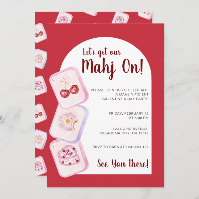 Let’s Get Our Mahj On Red Galentine’s Day Invitation (Front/Back)
