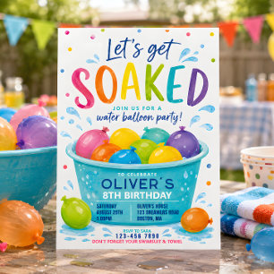 Let’s Get Soaked Colourful Water Balloon Birthday Invitation