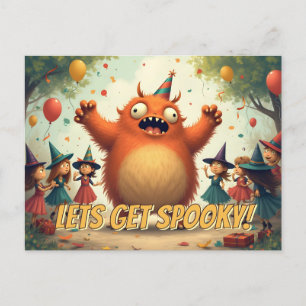 Let’s Get Spooky – Cute Monster Party Fun Holiday Postcard