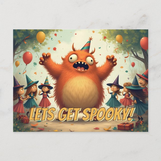 Let’s Get Spooky – Cute Monster Party Fun Holiday Postcard (Front)