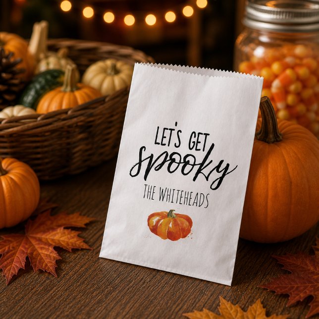 Let’s Get Spooky Watercolor Pumpkin Halloween Favour Bags (Get ready for a frightfully festive celebration with this “Let’s Get Spooky” Halloween favor bag. )
