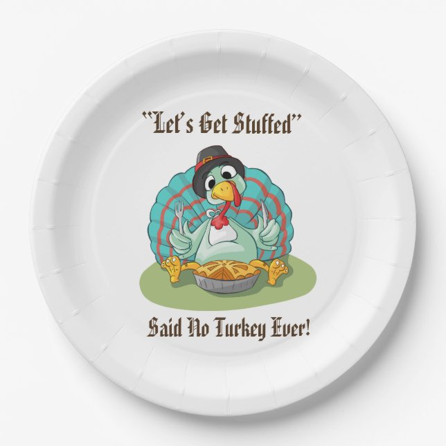 Let’s Get Stuffed Thanksgiving Holiday Turkey Paper Plate (Front)