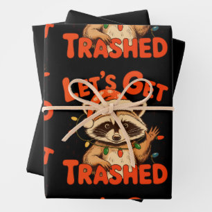 Let’s Get Trashed Christmas Raccoon Feral Xmas Wrapping Paper Sheet