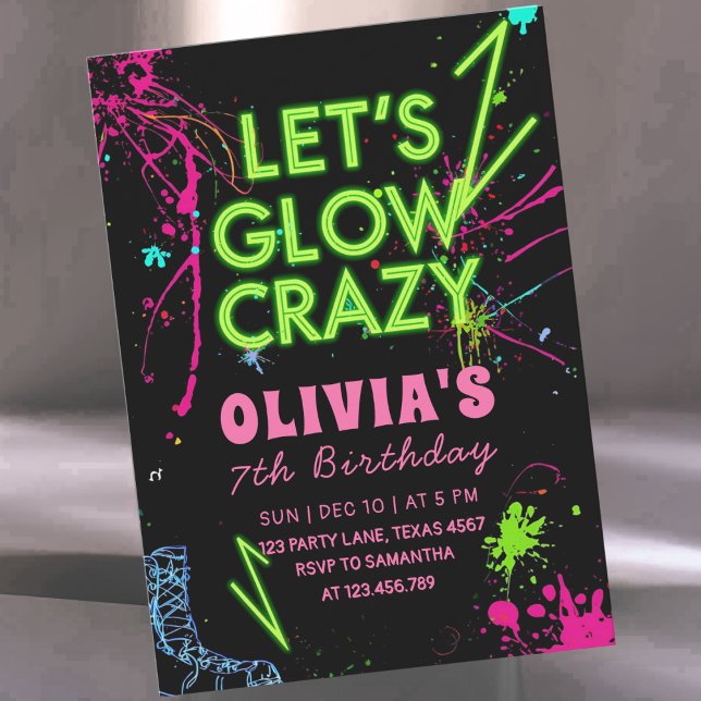 Let’s Glow Crazy Roller Skating Birthday Invitation (Creator Uploaded)