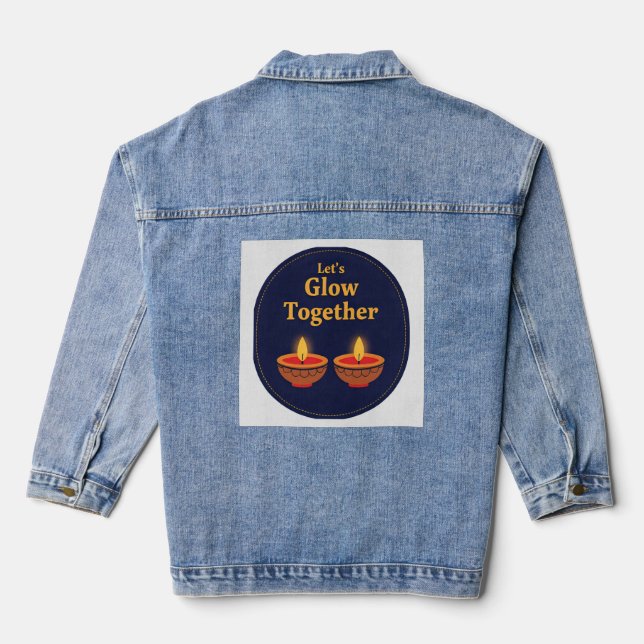 Let’s Glow Together | Minimal Diwali Diya Design ✨ Denim Jacket (Back)