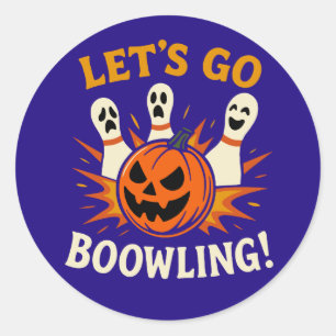 Let’s Go Boo-wling Funny Halloween Bowling Classic Round Sticker
