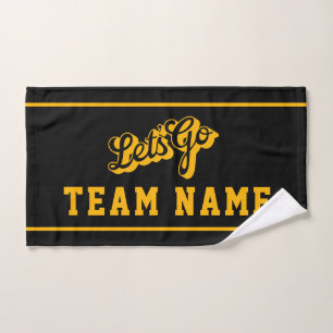 Let’s Go Personalised Team Rally Black and Gold Hand Towel