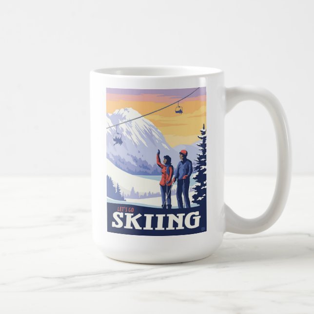 Let’s Go Skiing Vintage Print Coffee Mug (Right)