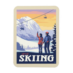 Let’s Go Skiing Vintage Print Magnet
