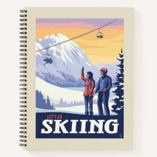 Let’s Go Skiing Vintage Print Notebook