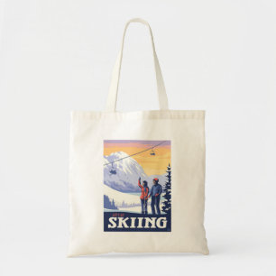 Let’s Go Skiing Vintage Print Tote Bag