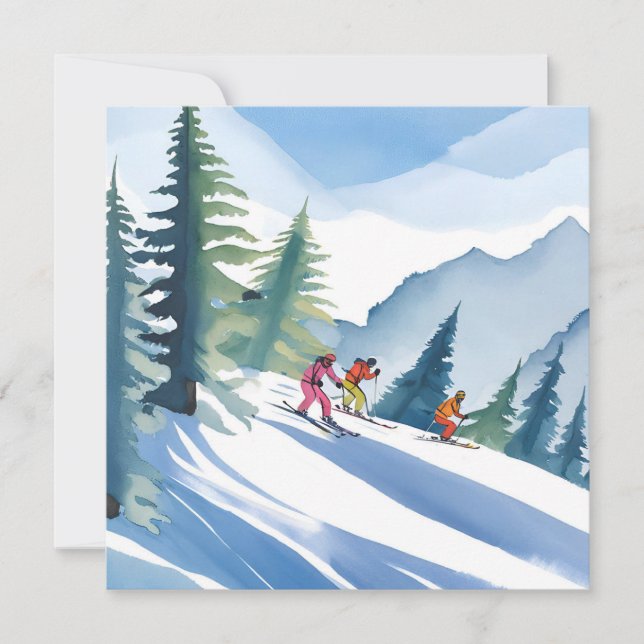 Let’s Go Skiing | Winter Watercolor Card (Front)