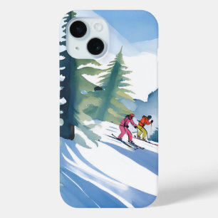 Let’s Go Skiing   Winter Watercolor iPhone 15 Case
