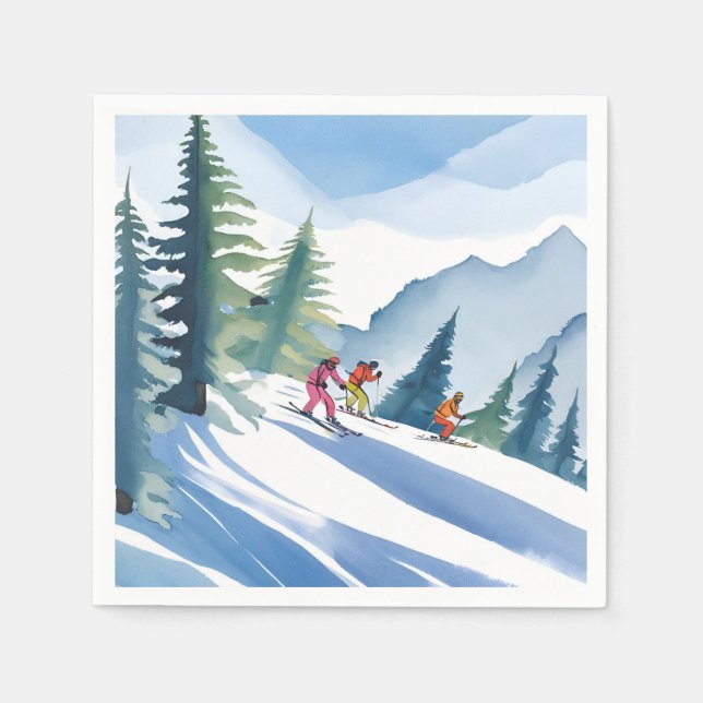Let’s Go Skiing | Winter Watercolor Napkin (Front)