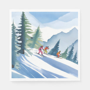 Let’s Go Skiing Winter Watercolor Napkin