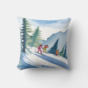 Let’s Go Skiing   Winter Watercolor Painting Cushion