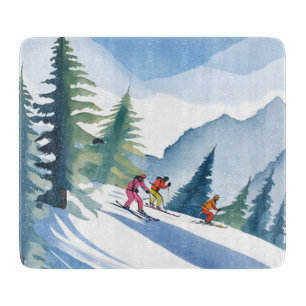 Let’s Go Skiing Winter Watercolor Painting Cutting Board