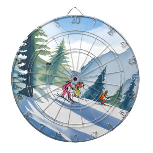 Let’s Go Skiing   Winter Watercolor Painting Dartboard