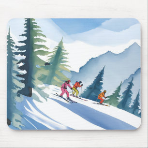 Let’s Go Skiing   Winter Watercolor Painting Mouse Mat