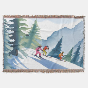 Let’s Go Skiing   Winter Watercolor Painting Throw Blanket