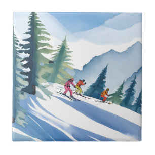 Let’s Go Skiing   Winter Watercolor Painting Tile