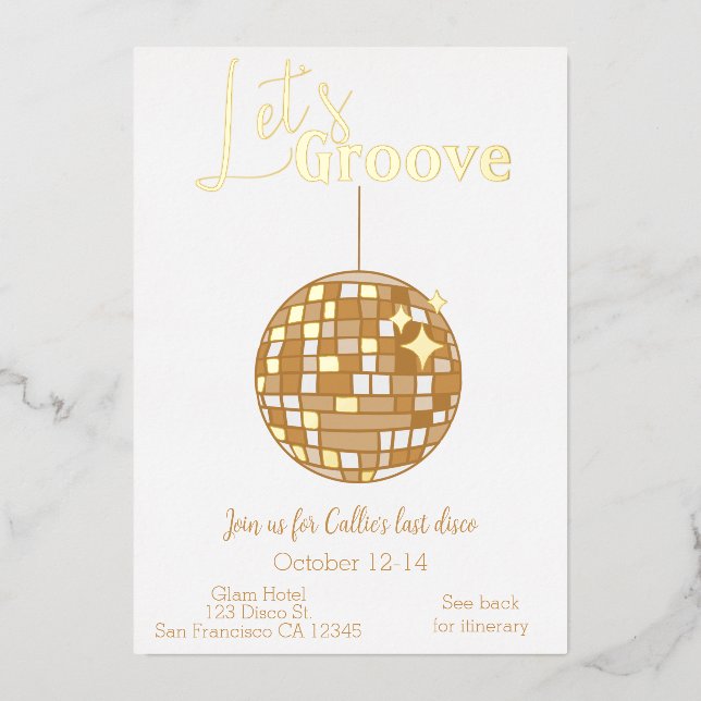 Let’s Groove Bachelorette Itinerary Last Disco (Front)