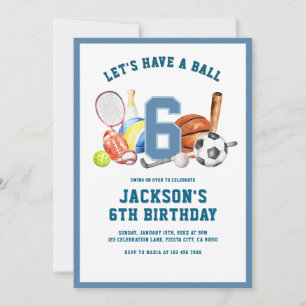 Let’s Have a Ball Birthday   Boy Sports Party  Invitation